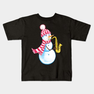 Saxophone Snowman Funny Musical Instrument Kids T-Shirt